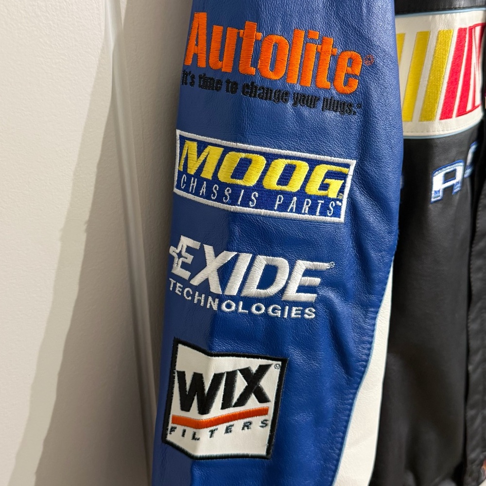 Vintage NASCAR Racing Leather Jacket JH Design 2XL Blue/Black Embroidered - Picture 4 of 10
